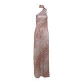Robe sac banane à dos nu avec lacets et imprimé léopard à épaules obliques